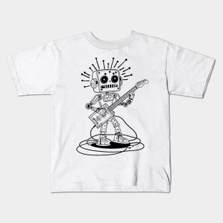 Guitar Player Robot Lines Kids T-Shirt